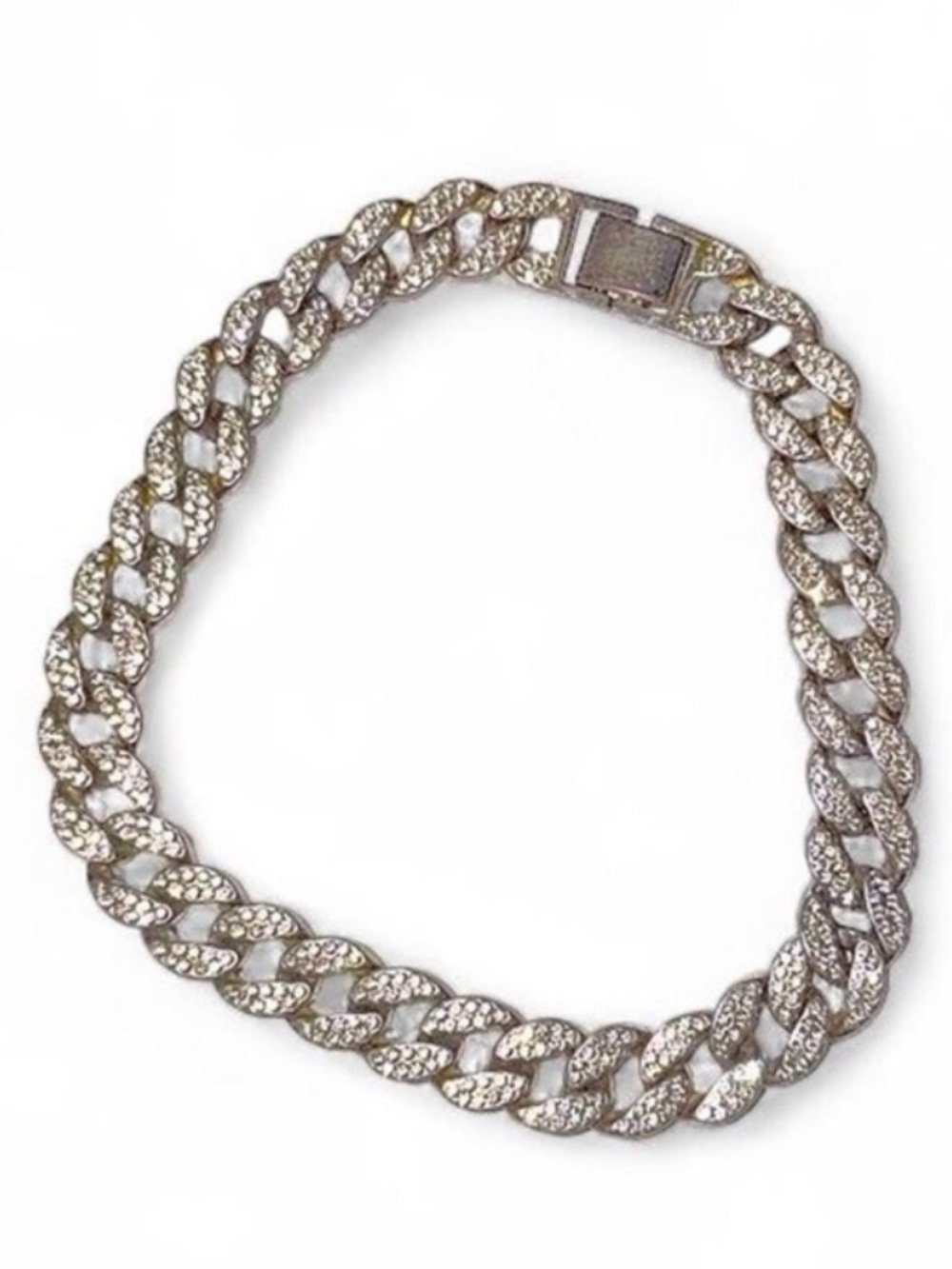Silver Crystal Cuban Link Dog Collar - Premium Bling - 18”
